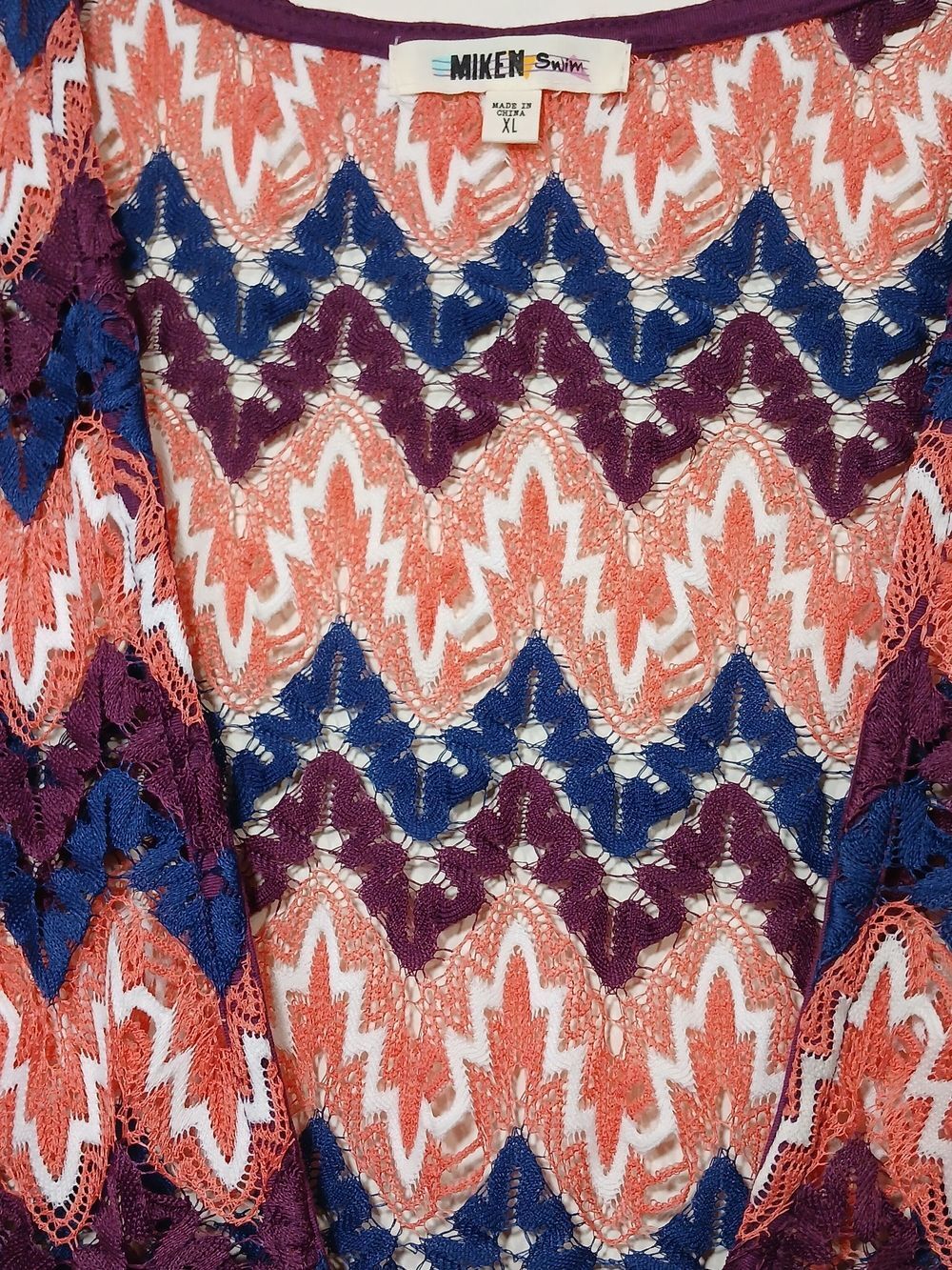 Miken Swim Crochet Chevron Knit Cover Up Dress XL Adjustable Waist Beach CoverUp - Picture 4 of 7